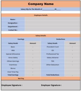 Employee Salary Slip Format Download | Pay Slip Format Excel