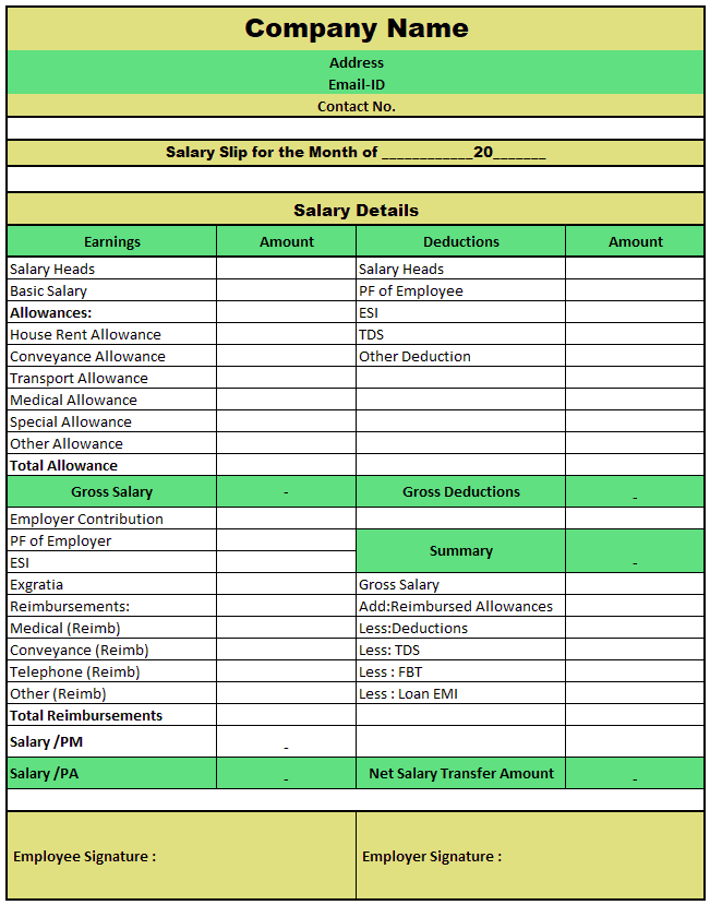 Employee Salary Slip Format , Pay Slip Format Excel