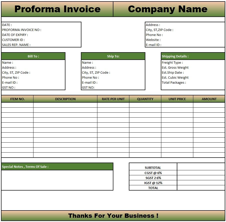 Excel Proforma Invoice, Download Proforma Invoice In Excel