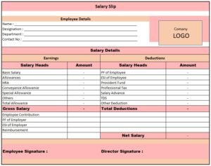 Excel Template For Salary Slip | Salary Slip Format In Excel Download Free