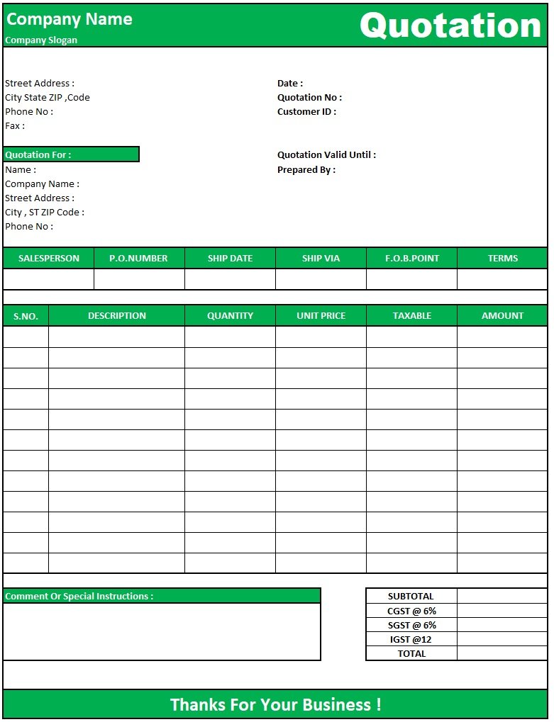 Format Of Quotation Letter , Download Quotation Format in Excel