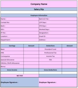 India Salary Slip Template | Salary Slip Format In Excel Download Free