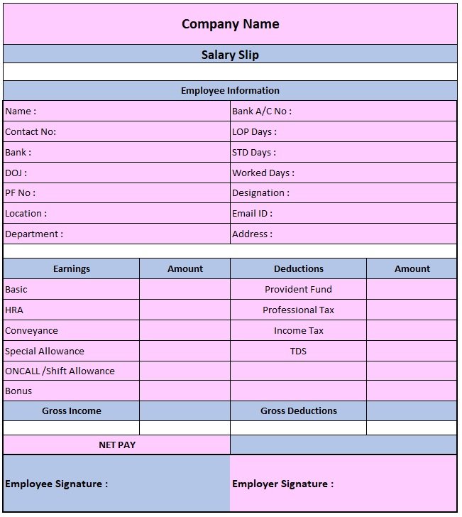 India Salary Slip Template, Salary Slip Format In Excel Download Free