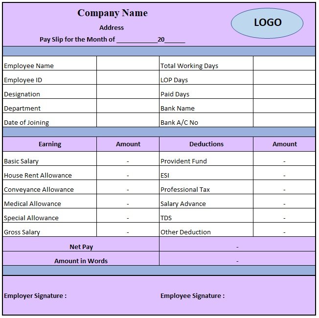 Indian Pay Slip Format , Pay Slip Format Excel