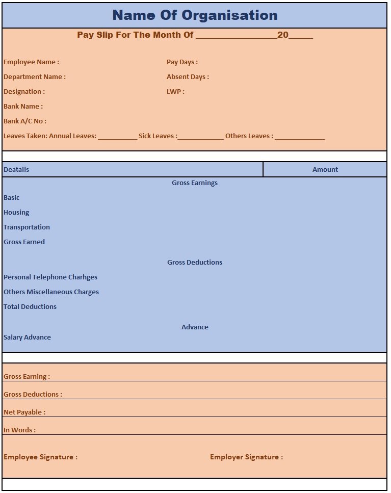 Indian Pay Slip Format , Salary Slip Format In Excel Download Free