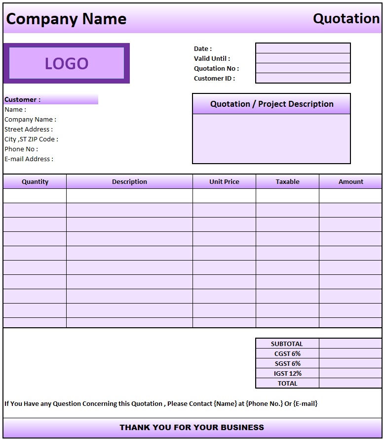 Interior Design Quotation Format In Excel , Download Quotation Format in Excel