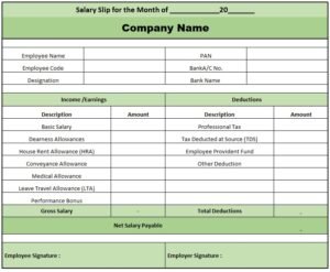 Monthly Salary Slip Format In Excel Free Download | Pay Slip Format Excel