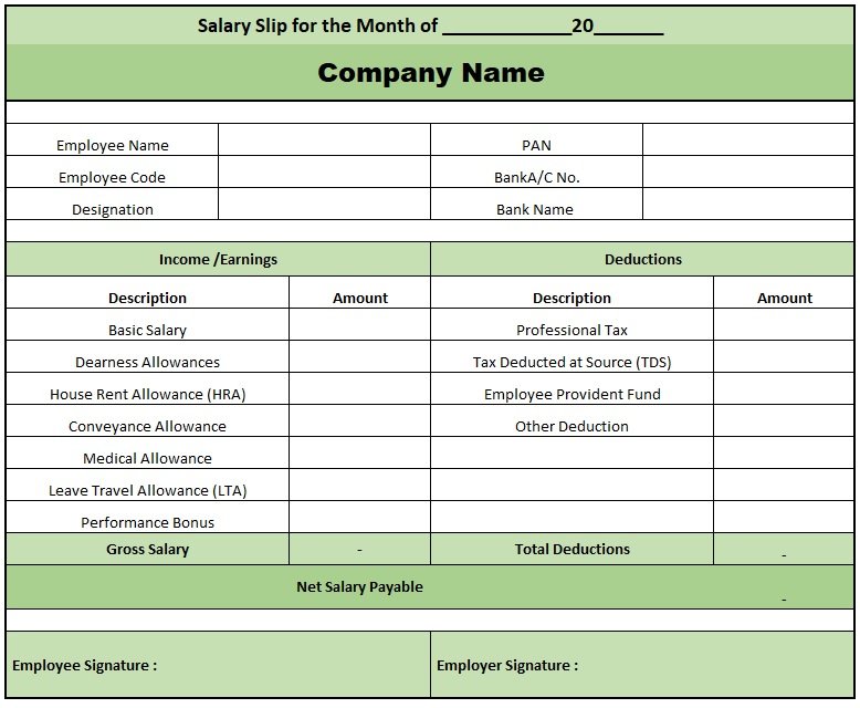 Monthly Salary Slip Format In Excel Free Download , Pay Slip Format Excel