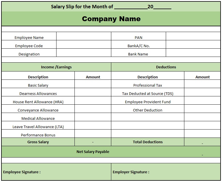 Employee Salary Slip Format In Excel