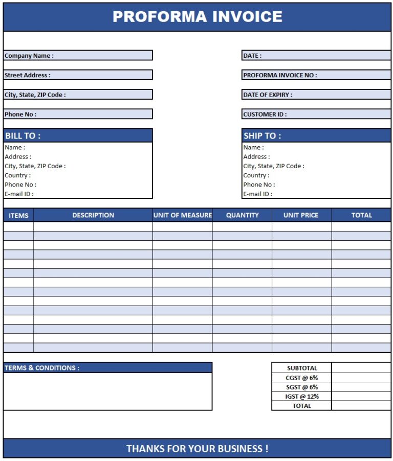 Proforma Invoice Advance Payment | Download Proforma Invoice In Excel