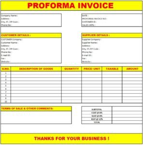 Proforma Invoice Excel Format | Download Proforma Invoice In Excel