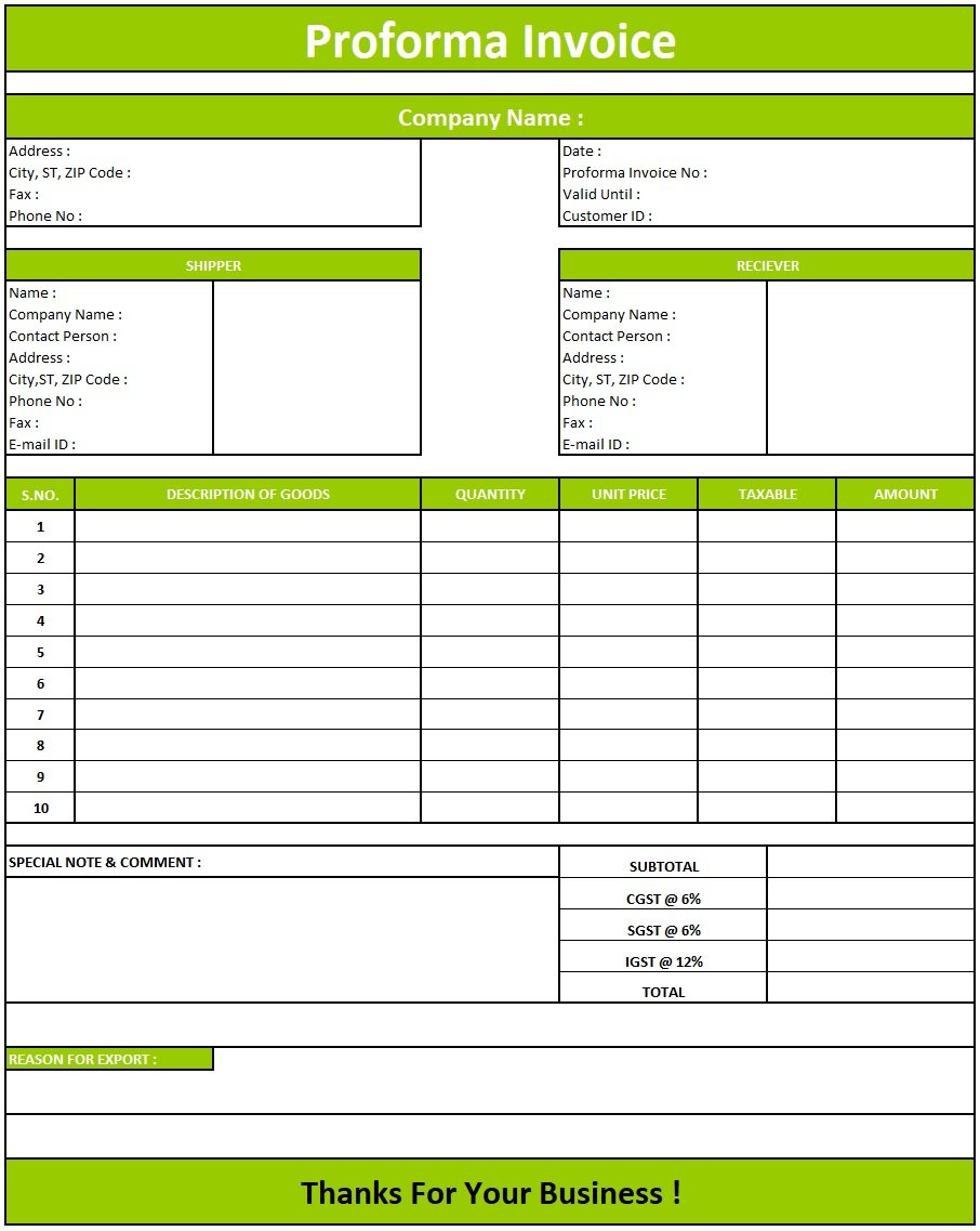 Proforma Invoice For Car Sale, Download Proforma Invoice In Excel
