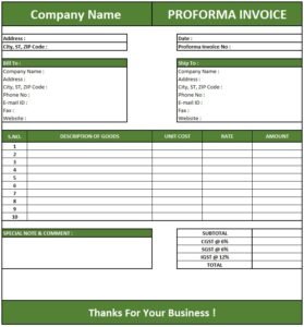 Proforma Invoice For Services | Download Proforma Invoice In Excel