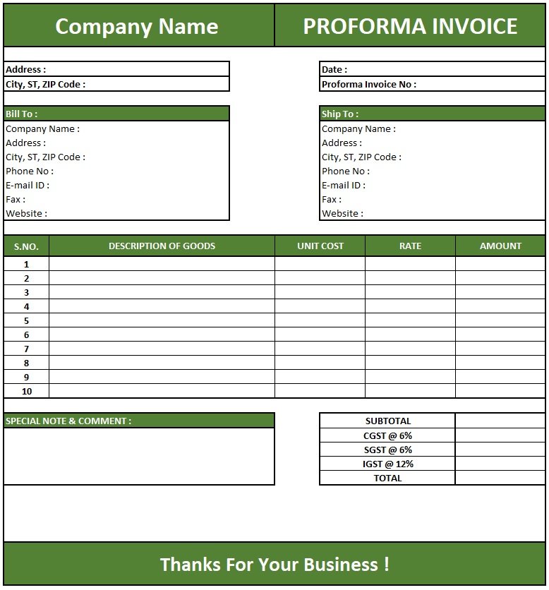 Proforma Invoice For Services , Download Proforma Invoice In Excel