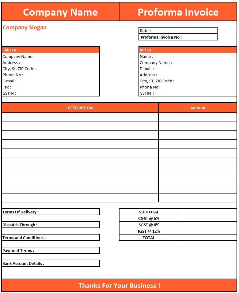 Proforma Invoice Format In Tally , Download Proforma Invoice In Excel