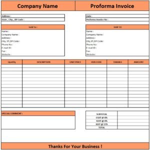 Proforma Invoice Format Word | Download Proforma Invoice In Excel