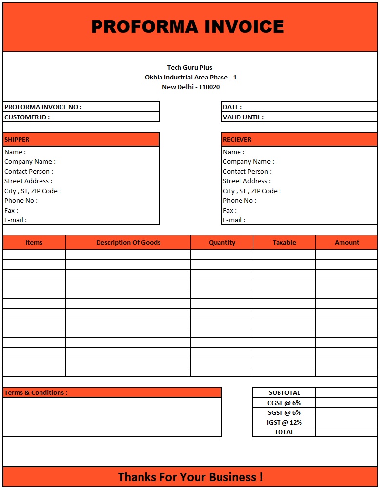Proforma Invoice In Consignment Download Proforma Invoice In Excel