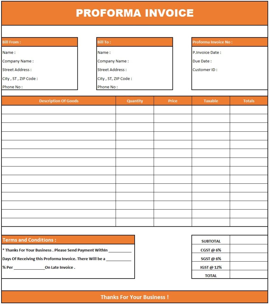 Proforma Invoice Purchase Order | Download Proforma Invoice In Excel