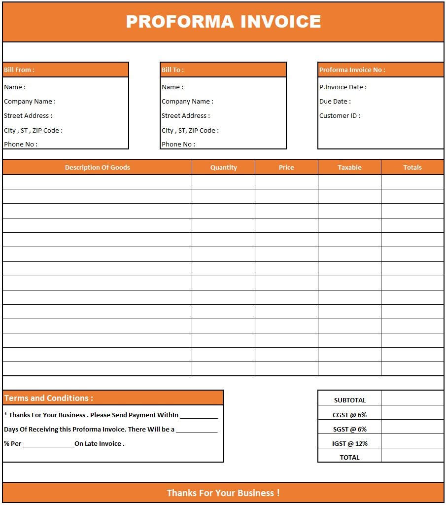 Proforma Invoice Purchase Order , Download Proforma Invoice In Excel