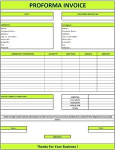 Proforma Invoice Requirements | Download Proforma Invoice In Excel