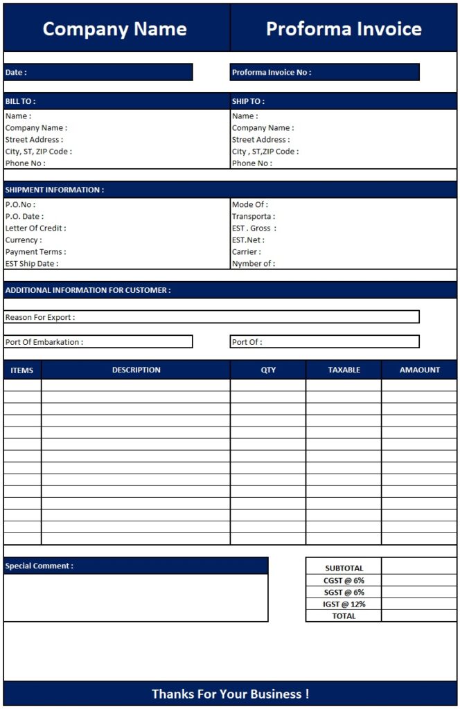 Proforma Invoice | Download Proforma Invoice In Excel