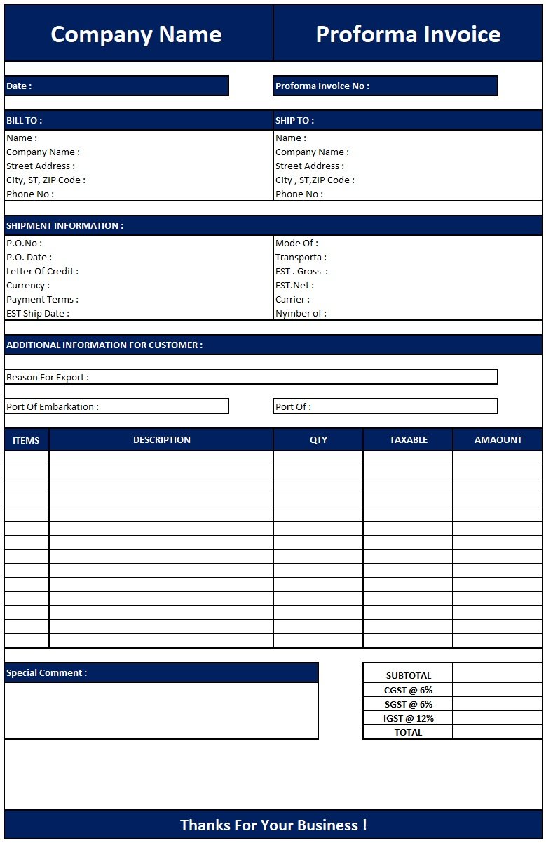 Quotation And Proforma Invoice, Download Proforma Invoice In Excel