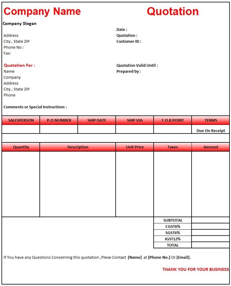 Quotation Format In Excel Download Quotation Format in Excel