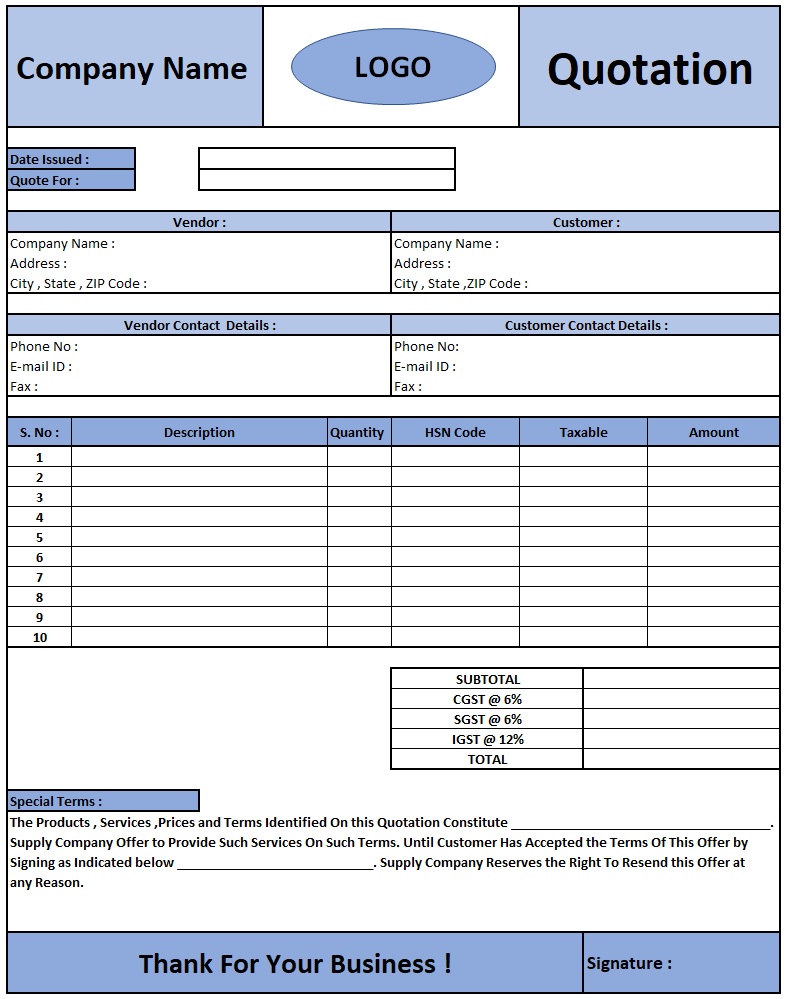 Quotation Format In Excel Free Download , Download Quotation Format in Excel