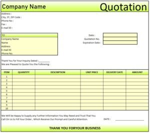 Quotation Format Pdf | Download Quotation Format in Excel