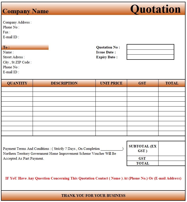 Quotation Letter Format , Download Quotation Format in Excel