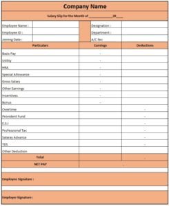 Salary Slip Format For Private Company | Pay Slip Format Excel