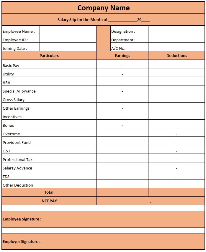 Salary Slip Format For Private Company , Pay Slip Format Excel