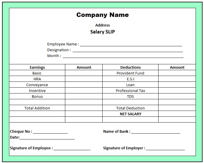 Company Salary Slip Format In Word