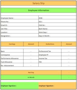 Salary Slip Format For Pvt Ltd Company | Pay Slip Format Excel