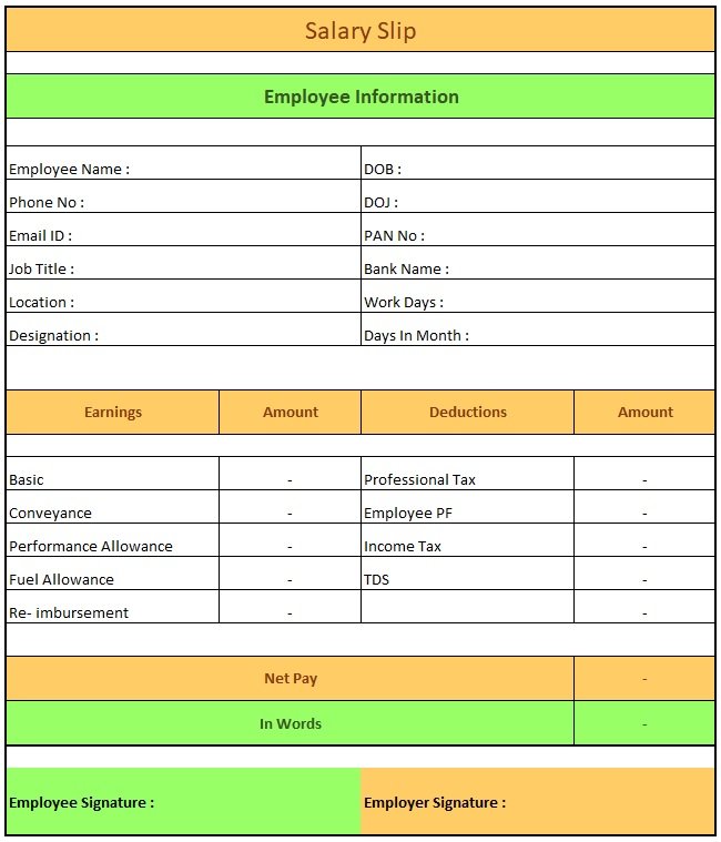 Salary Slip Format For Pvt Ltd Company , Pay Slip Format Excel