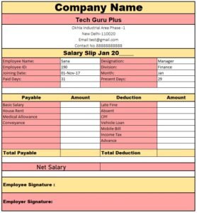 Salary Slip Format For Small Organisation | Salary Slip Format In Excel Download Free