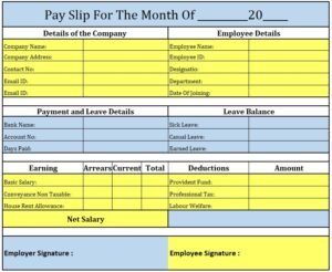 Salary Slip Format In Excel With Formula In India | Salary Slip Format In Excel Download Free