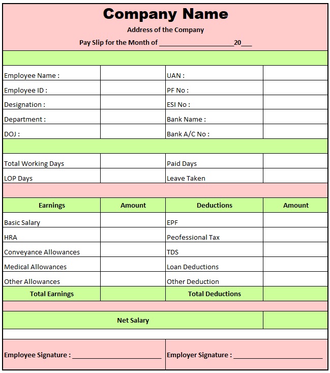 Salary Slip Template In Excel Free Download , Salary Slip Format In Excel Download Free