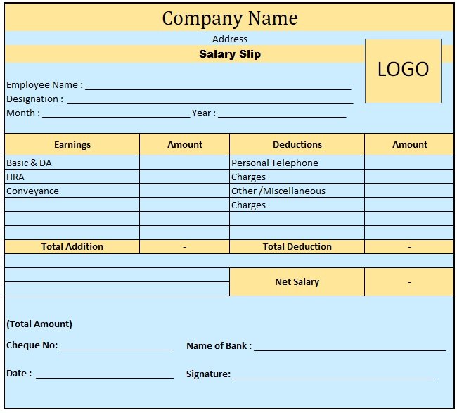 Salary Slip Template In Excel Free Download , Salary Slip Format In Excel Download Free