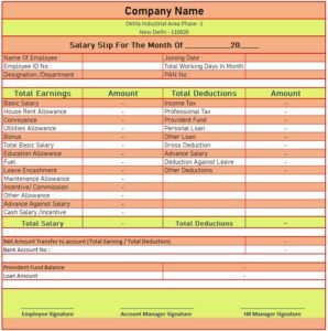 Simple Payslip Template Excel Free Download | Salary Slip Format In Excel Download Free