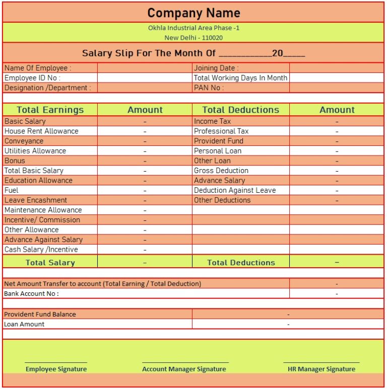 Simple Payslip Template Excel Free Download | Salary Slip Format In ...