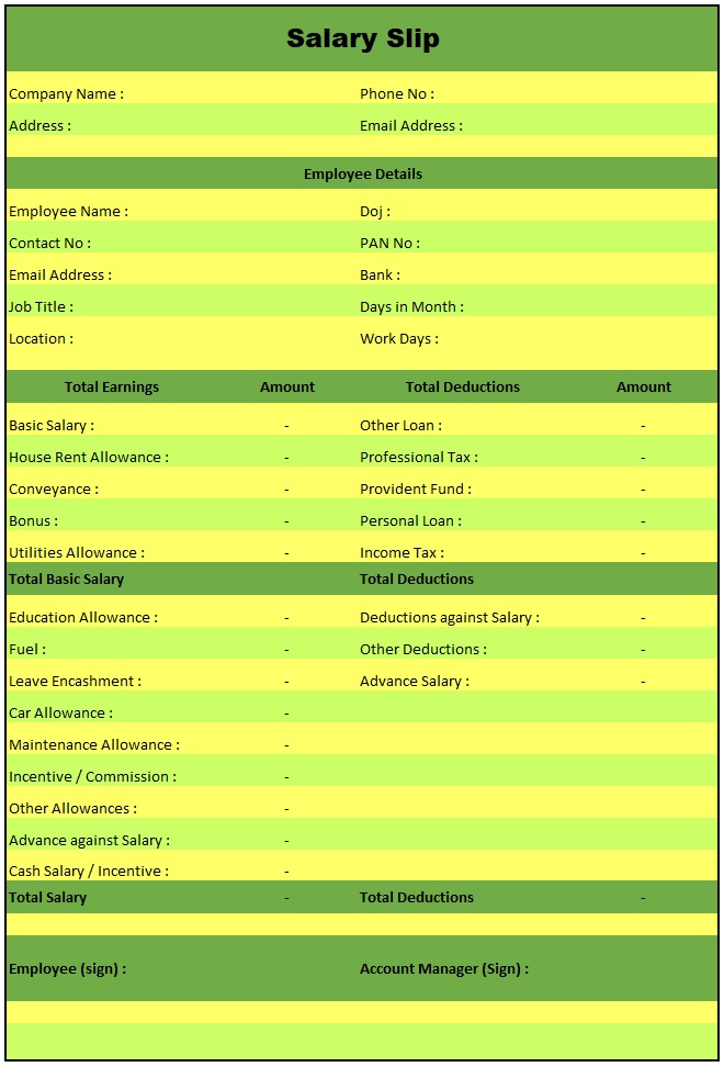 Simple Salary Slip Format For Small Organisation In Excel , Salary Slip Format In Excel Download Free