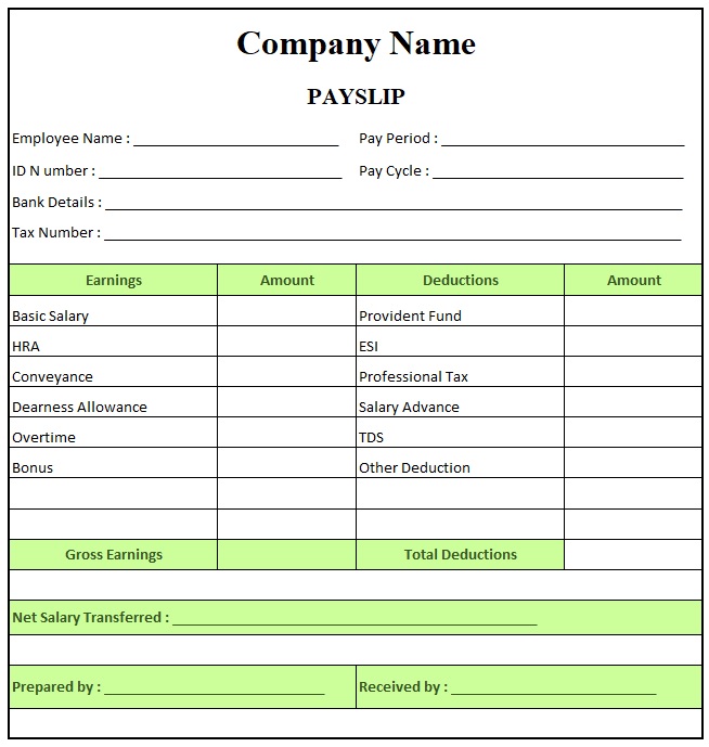 Simple Salary Slip Format For Small Organisation , Pay Slip Format Excel