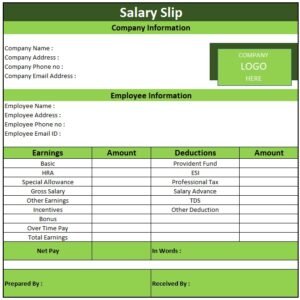 Simple Salary Slip Format | Pay Slip Format Excel