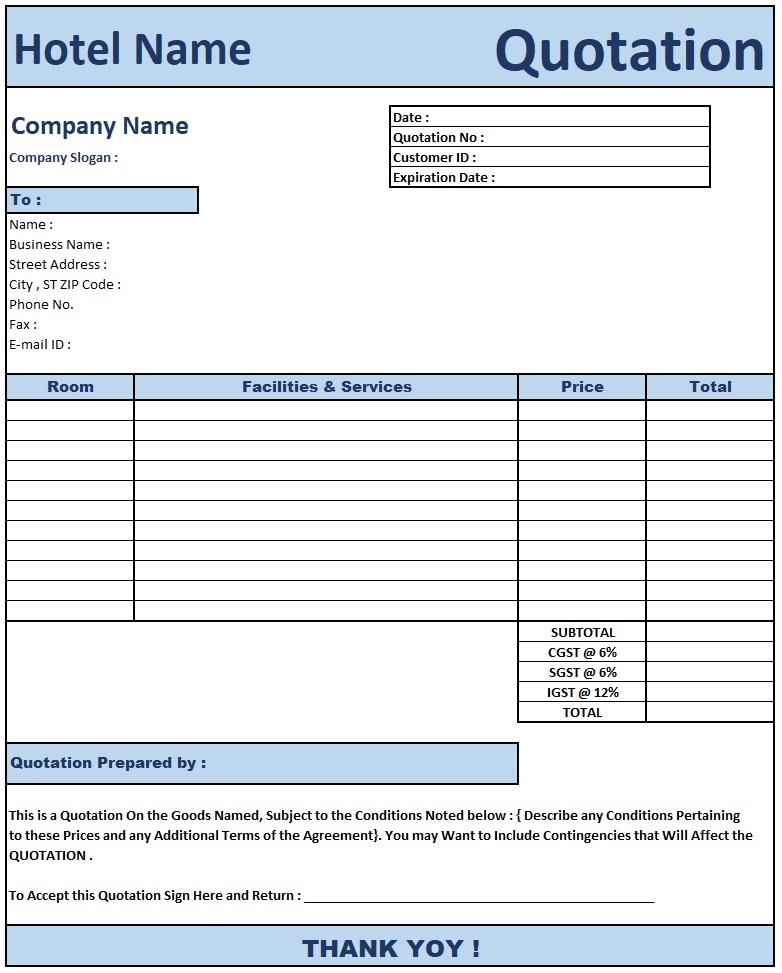 Tender Quotation Format , Download Quotation Format in Excel