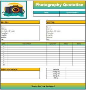 Wedding Photography Quotation Format | Download Quotation Format in Excel