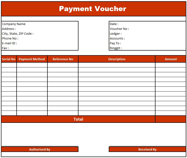 Cash Payment Voucher Format in Excel, Free Download