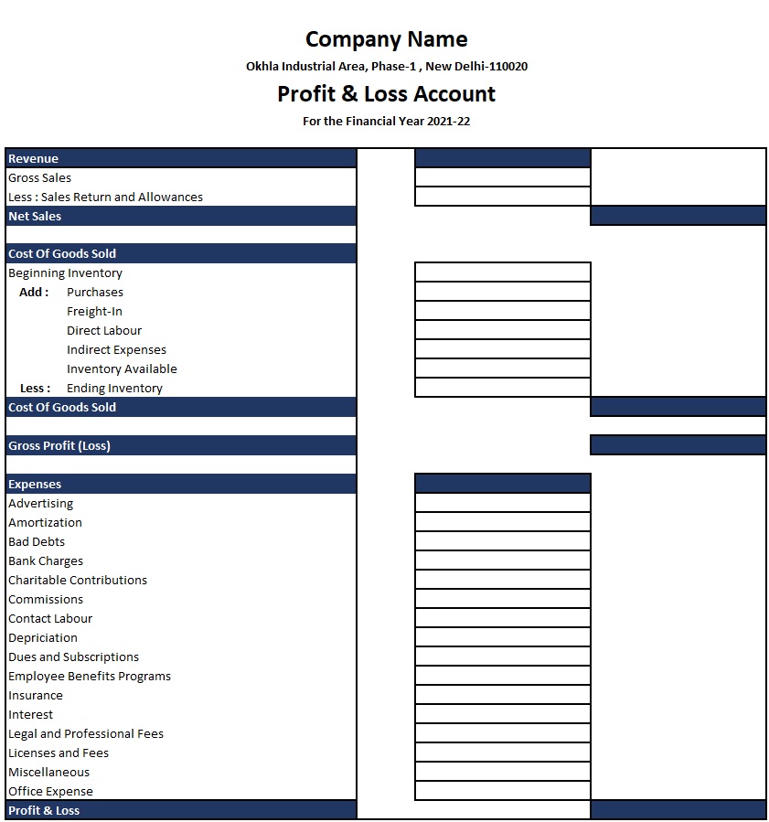 blank income statement format