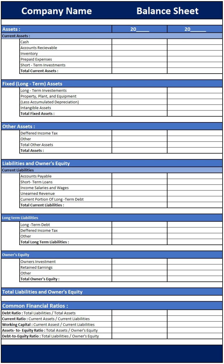 Free Professional Balance Sheet Templates in Excel