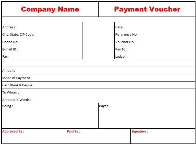 Printable Payment Voucher In Excel Download